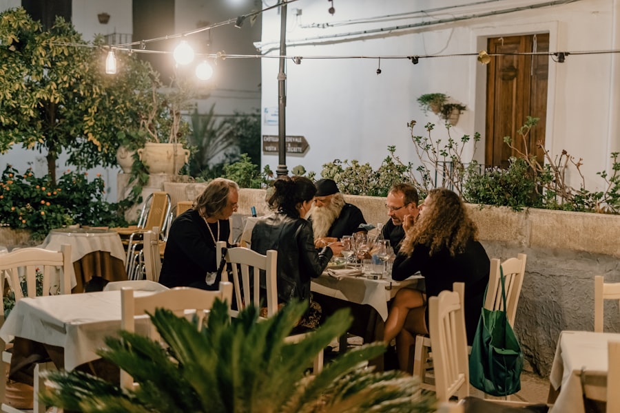 Friends sharing a meal together at a restaurant